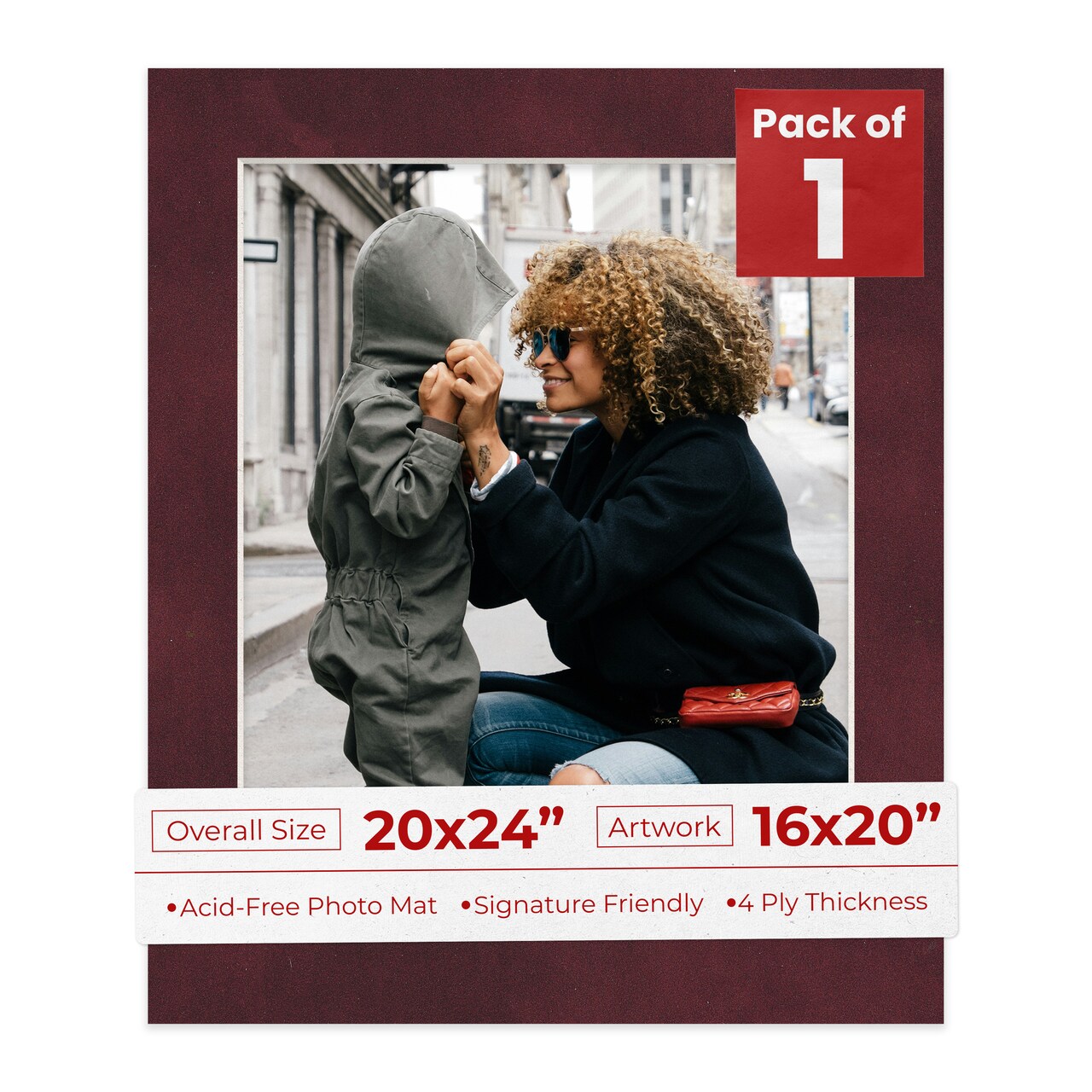 Dark Red Suede Mat Board for 20x24 Frames - Fits 16x20 Photos